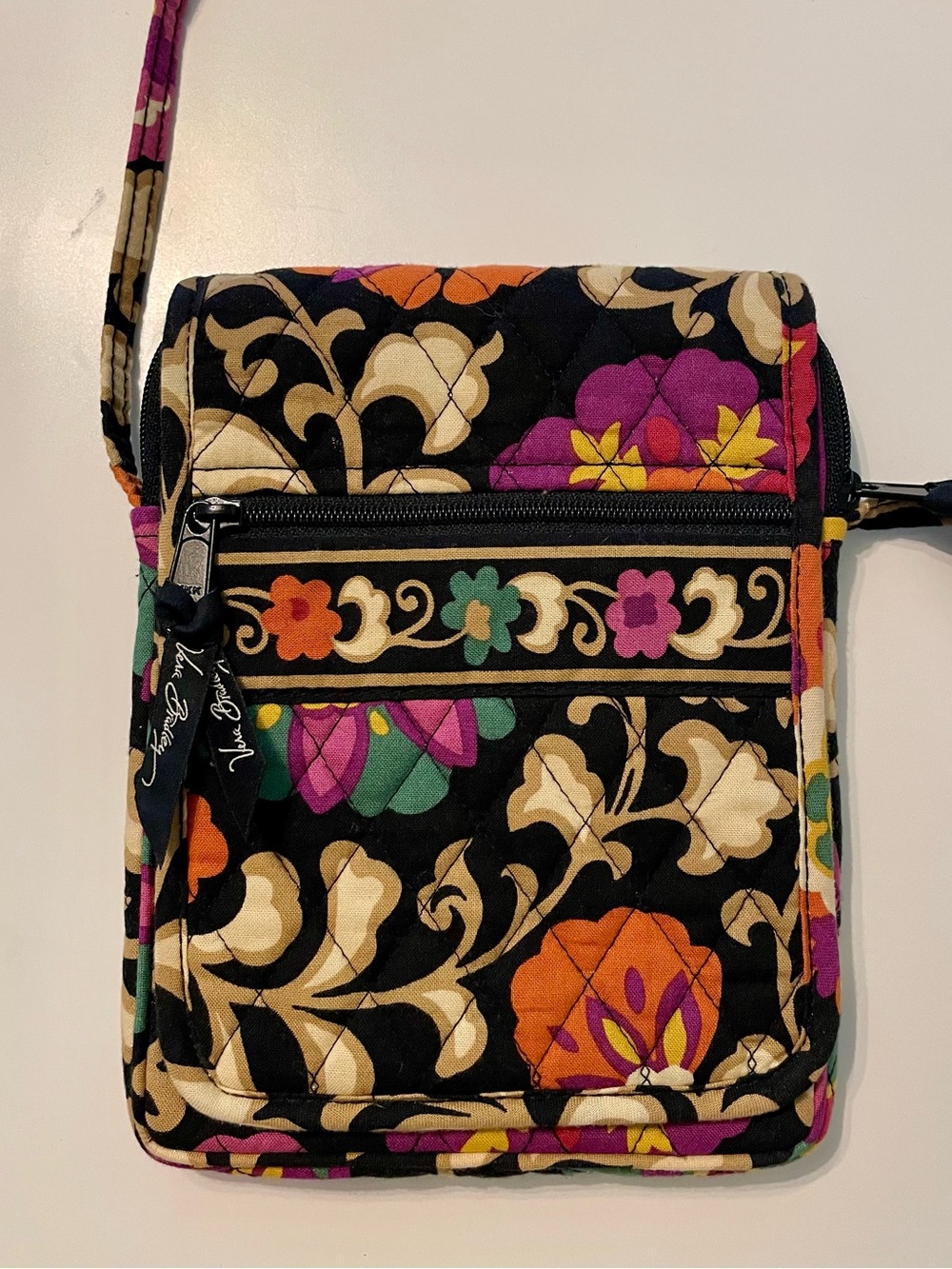 Vera Bradley Suzani Mini Hipster- Black/ Floral Quilted Crossbody